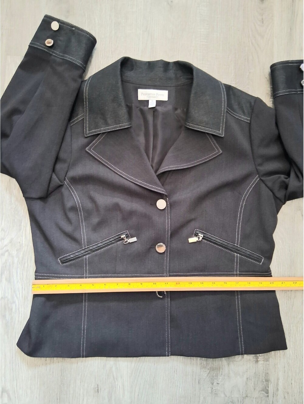 Conrad C Proportion Petite Size 16 Black Gray Contrast Stitch Skirt Suit Set - Picture 10 of 15